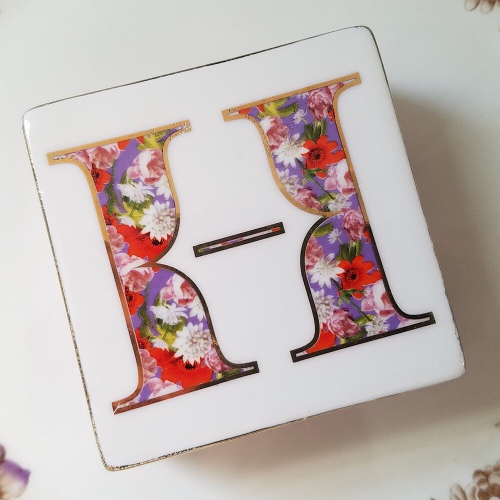 Anthropologie Masey Monogram Square Trinket Dish Monogram H